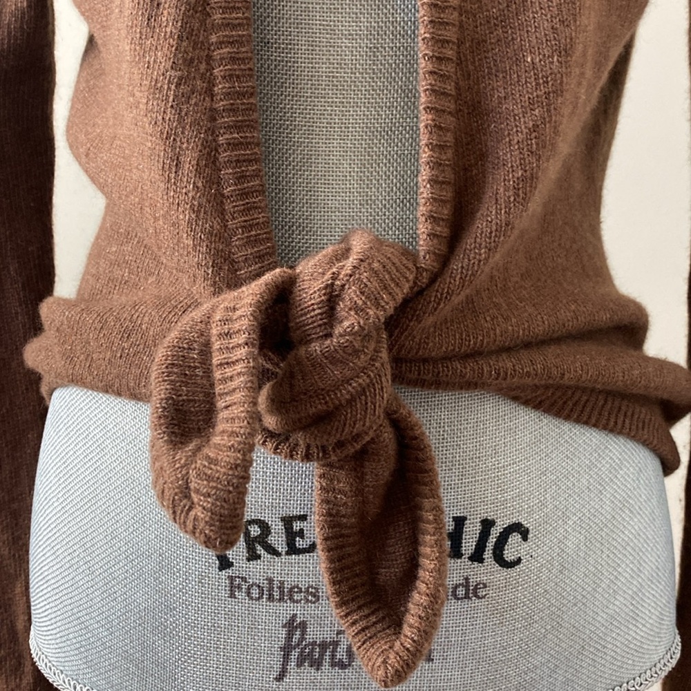 Isabella Bird Ballet Wrap Tie Front Cashmere Cardigan Sweater Brown Size Medium - Picture 3 of 13